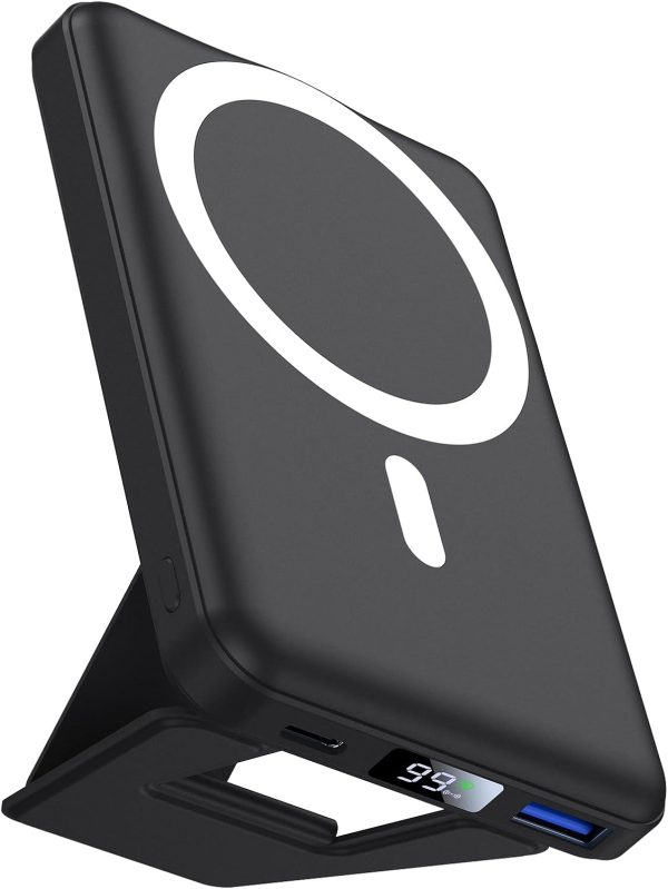 AOGUERBE Magnetic Power Bank, 10000mAh Foldable Wireless Portable Charger with USB-C Cable LED Display, Mag-Safe Battery Pack 22.5W PD Fast Charging for iPhone 16/15/14/13/12 Pro/Pro Max/Plus/Mini