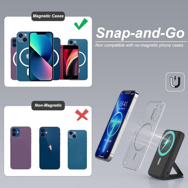 AOGUERBE Magnetic Power Bank, 10000mAh Foldable Wireless Portable Charger with USB-C Cable LED Display, Mag-Safe Battery Pack 22.5W PD Fast Charging for iPhone 16/15/14/13/12 Pro/Pro Max/Plus/Mini - Image 5