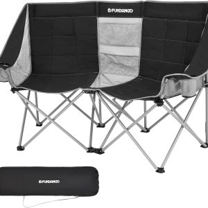 FUNDANGO Loveseat Camping Chairs Adults 2 Person Oversized Double Camping Chair for Outside Picnic Beach Travel, Love Seat Camp Chair, Oversized, Black/Grey
